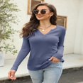 thumbnail image 3 of Hauts Henley en Tricot Gaufré pour Femmes Manches Longues Col en V Chandail Décontracté TP-TG, 3 of 7