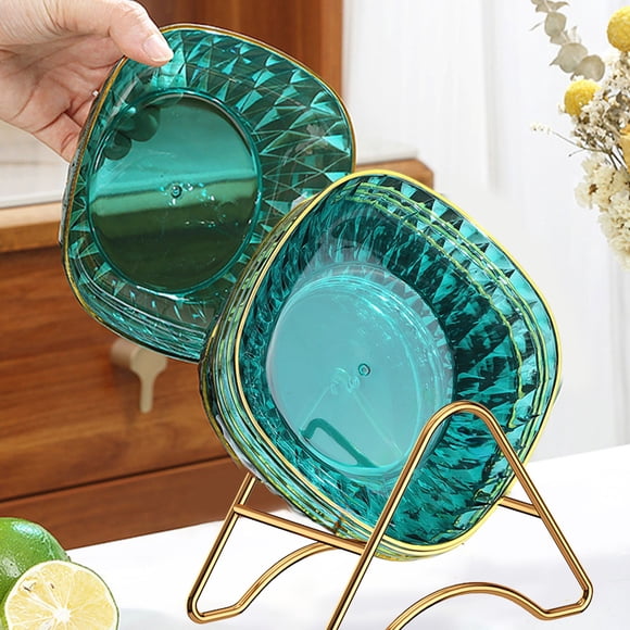 Birdeem Stackable Snack Plates Set with Storage Holder,4-Piece Multipurpose Bone Dishes for Countertop Organization,5.9X3.7X3.1 Inch Dishwasher Safe Kitchen Dishes