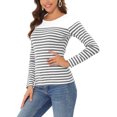 thumbnail image 4 of INSPIRE CHIC Blouse pour Femme à Rayures à Blocs de Couleur à Manches Longues T-Shirt Décontracté m Blanc Gris, 4 of 6