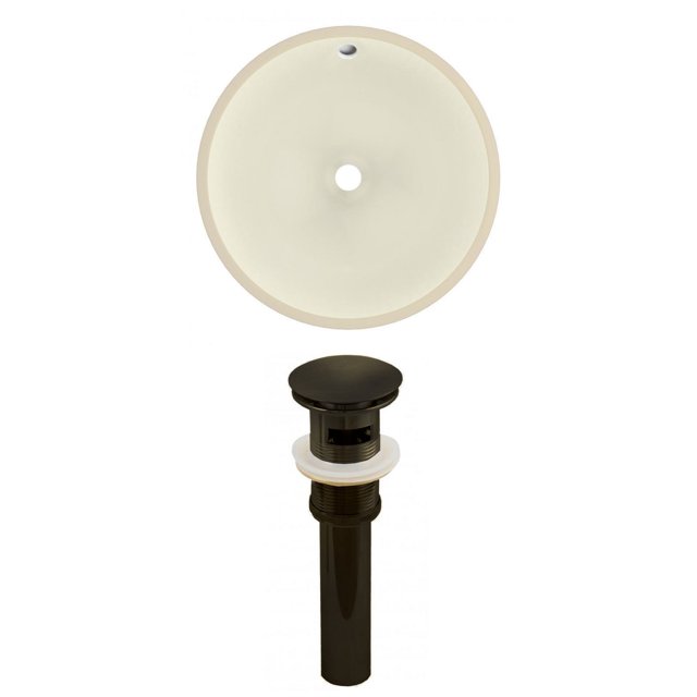 16-in. W Round Bathroom Undermount Sink Set In Biscuit - Oil Rubbed Bronze Hardware - Overflow Drain Incl. AI-24825