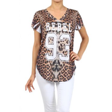 2Chique Boutique Women's Rebel Jersey M Brown And White Animal Print