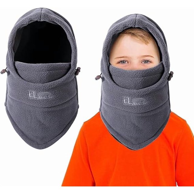 Cagoule pour Enfants en Molleton, Masque Facial de Ski d'Hiver, Bonnet Ajustable, Cache-Cou Double