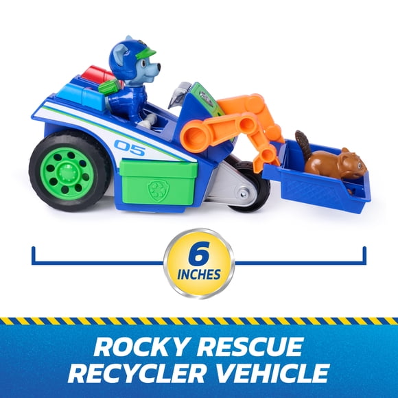 PAW Patrol: Search & Rescue, Rocky Rescue Recycler Vehicle with 2 Figures, Toy Car with Pull-Back Action, Kids Toys for Boys & Girls Ages 3+