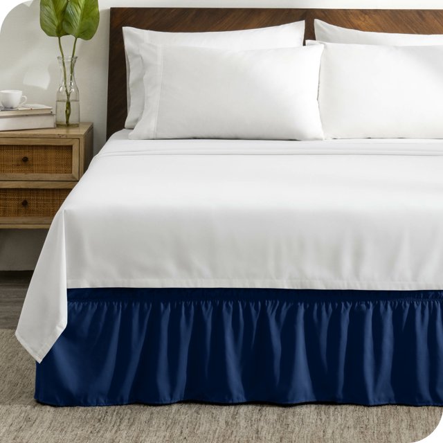 Bare Home Adjustable Wrap Around Bed Skirt - 15 Inch Drop - Easy Fit - Ruffle Pleats - Full, Dark Blue