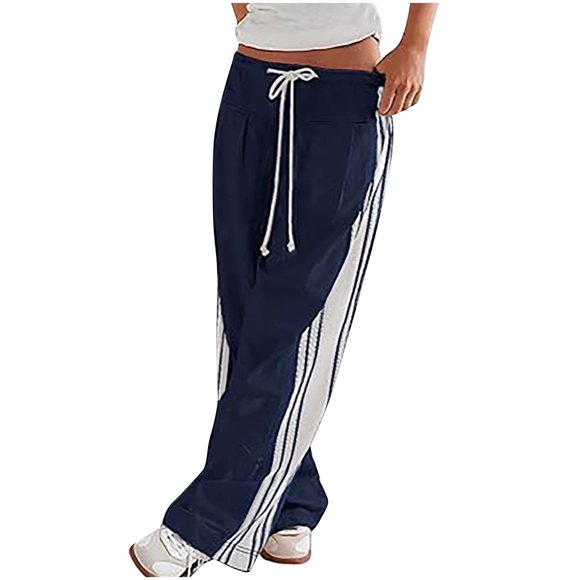 Womens Pants Summer Casual Track Pants Straight Leg Elastic Waist Loose Workout Running Trousers