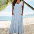 thumbnail image 4 of RKSTN Robes d'Été pour Femmes Décontractées en Coton et Lin à Col Rond Sans Manches Robes de Plage Amples Grande Taille à Imprimé Floral Évasées Maxi, 4 of 5