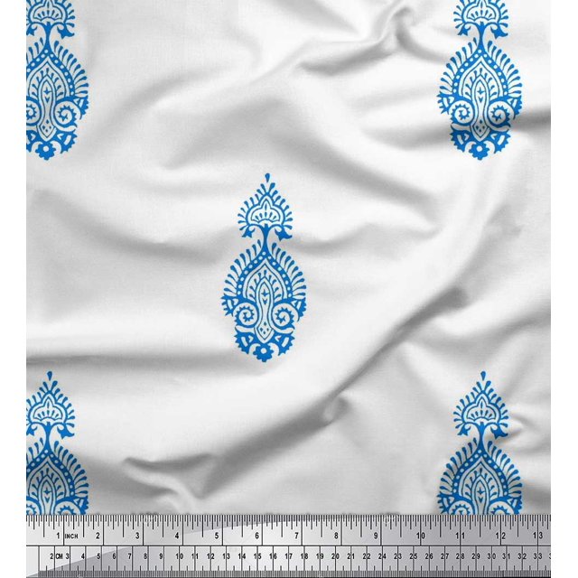 Soimoi Polyester Crepe Fabric Floral Block Print Fabric by The Yard 52 Inch Wide