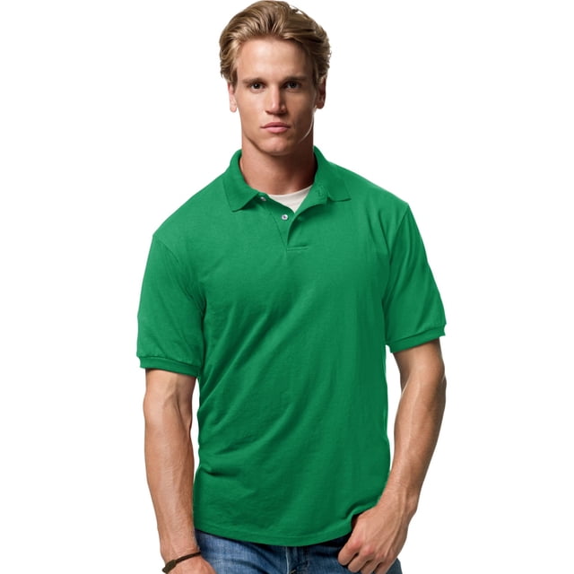 Hanes Cotton-Blend Men`s Jersey Polo, L, Kelly Green
