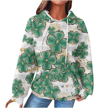 Rbaofujie Chandails pour Femmes Automne Mode pour Femmes Blouse à Manches Longues Imprimée Hauts Décontractés Chandail à Capuchon Vert Chandail à Capuchon pour Filles
