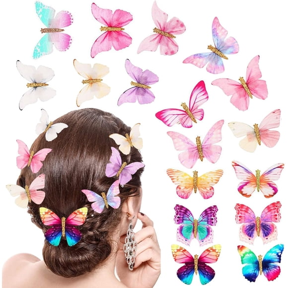 20Pcs Butterfly Hair Clips Moving Rainbow Glitter Clips Fairy Accessories for Women Hair Accessories for Teens Colorful Hair Clips