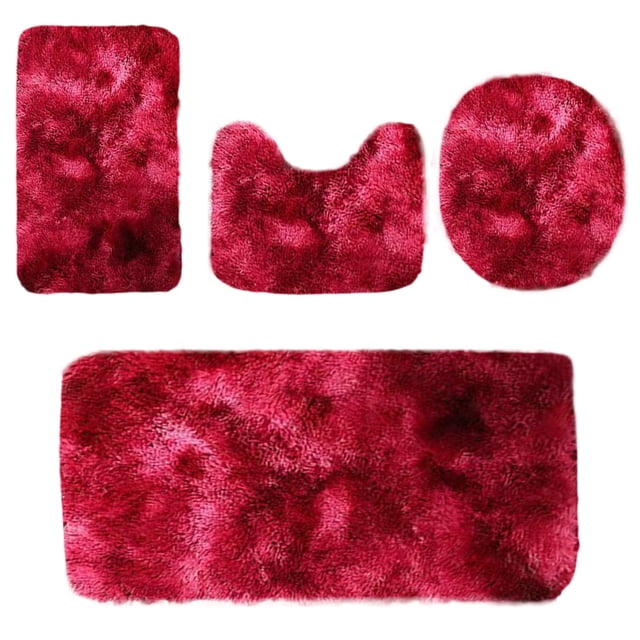 Mixed Colors Bath Mats 4 Set Bathroom Rugs for 4 Pcs Toilet Mats Universal Soft Comfortable Water Absorption Non-Slip Thick Machine Washable Easy Dry Dark Color Floor Mats for Cars