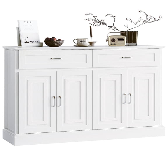 Homfa Buffet de Cuisine Blanc avec Tiroir de Rangement, Bahut Crédence à 4 Portes et 2 Tiroirs, Table de Bar à Café pour Salle à Manger