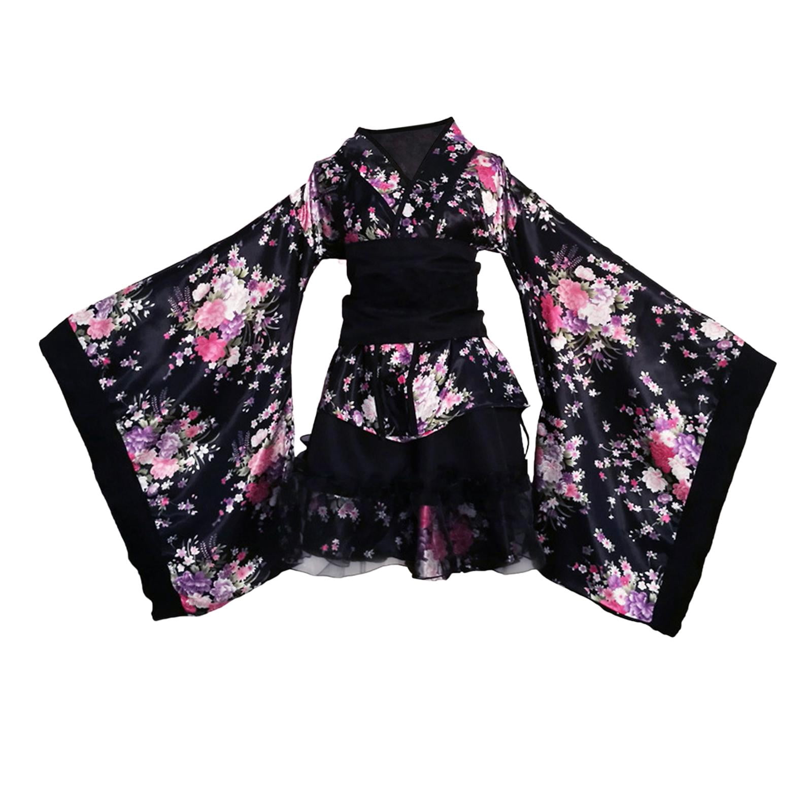 Esquirla Japanese Floral Short Kimono Robe Blossom Bathrobe Cosplay Fancy Dress for Theme XXXL