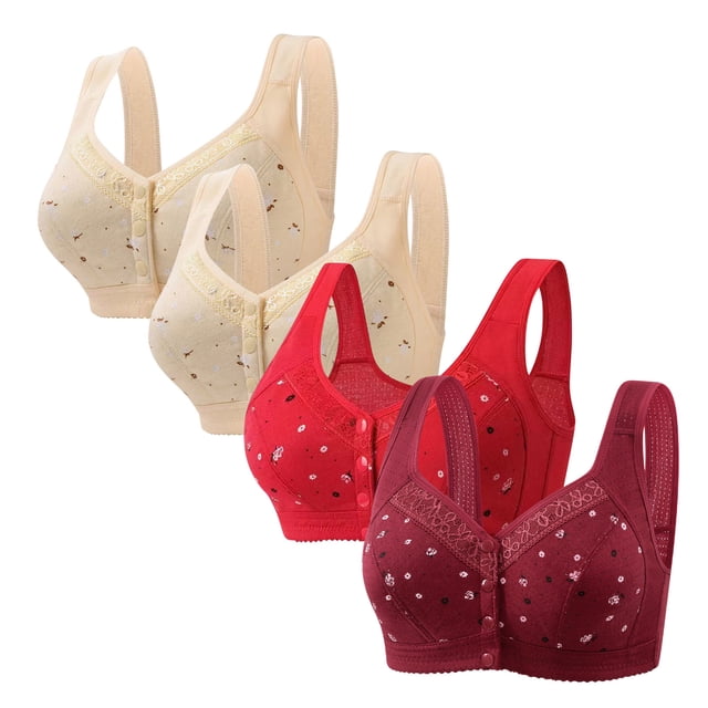 Plebaso 4 Pack Bras for Women Front Closure Everyday Bralettes Wireless Full Coverage Ladies Push up Bras