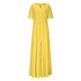 thumbnail image 4 of HXWCHs Robe Sans Manches pour Femme, Fluide, Col en V, Taille à Nouer, Robe d'Été Décontractée, Confortable, Plage, Évasée, Maxi pour la Saison du Printemps, Jaune, P, 4 of 7