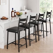 Eastvita Set of 4 Kitchen Barstools with Back/Footrest - PU Leather Counter - Height Bar Stools for Kitchen Island/Apartment/or Counter Bar (Black)