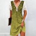 thumbnail image 3 of Cameland Robe Ample pour Femme à Col en V, Mode Décontractée, Style Élégant, Chandail à Manches Courtes, Imprimé en Dentelle, 3 of 7