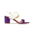 thumbnail image 3 of BLISSFUL STEP Slingback Sandals Contrast Color Chunky Heel Big Circle Buckle Sandals Purple White 8, 3 of 7