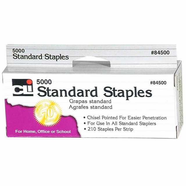 Staples, Taille Standard 26/6, Acier au Carbone Pointu, Argent, 5000/boîte