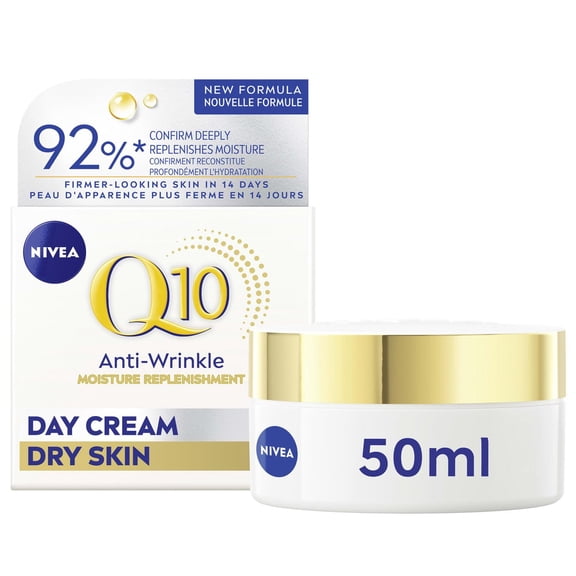 NIVEA Q10 Anti-Wrinkle Moisture Replenishment Day Face Cream, Dry Skin