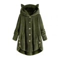 thumbnail image 1 of coat Winter Plus Velvet Sports Winter Cute Cats Ears Hooded Irregular Hem Buttons Jacket Fleece Coat - Army Green / L, 1 of 9