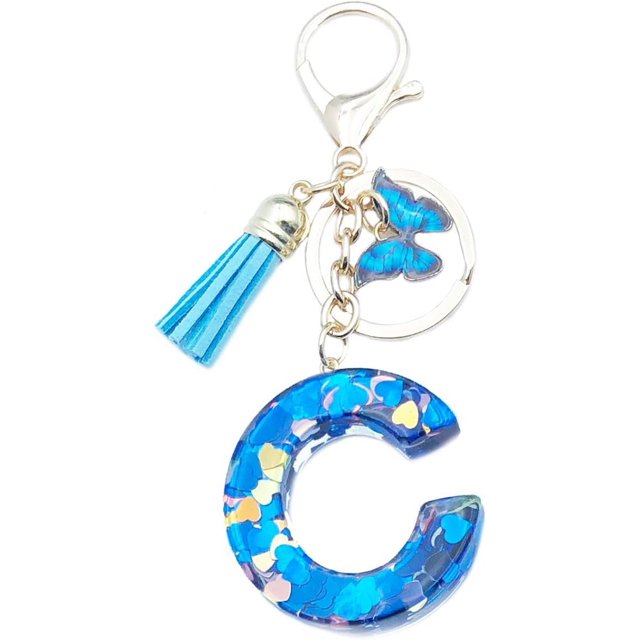 ORUYROP Initials Letter Keychain Blue Tassel Butterfly Pendant for Women Girls Wallet Backpack Purses