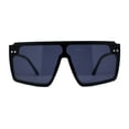 thumbnail image 1 of Retro Flat Top Shield Oversize Half Rim Rimless Sunglasses All Black, 1 of 4