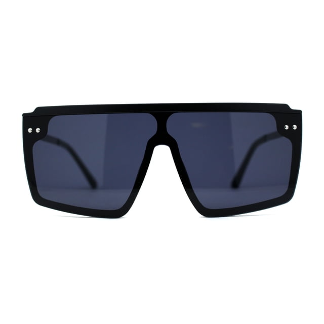 Retro Flat Top Shield Oversize Half Rim Rimless Sunglasses All Black