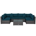 thumbnail image 2 of Costway 7PCS Patio Rattan Furniture Set Sectional Sofa Cushioned Garden Peacock Blue, 2 of 10