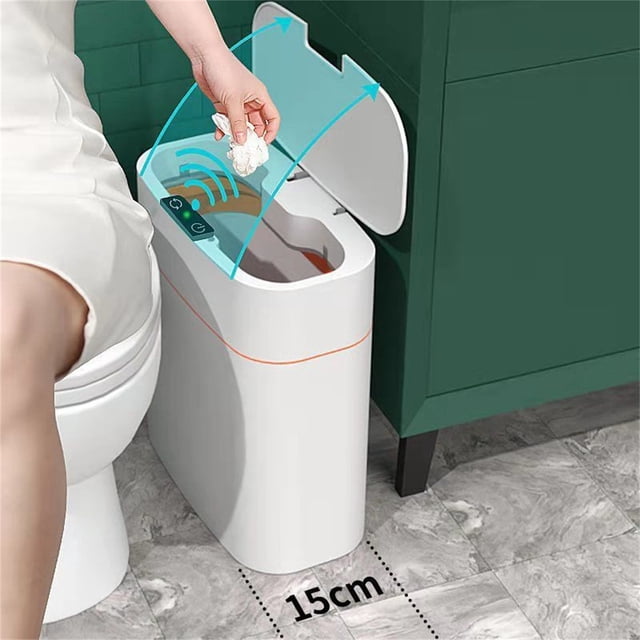 Rvkxad Automatic Sensor Trash Can, Smart Motion Sensor Bin with Lid, Household Garbage Can for Bathroom Kitchen, 15cm Compact Design
