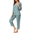 thumbnail image 4 of INSPIRE CHIC Pyjama de Nuit en Satin pour Femme, Col en V, Dentelle, Tenue de Détente, Ensemble de Pyjama, S Bleu Clair, 4 of 6