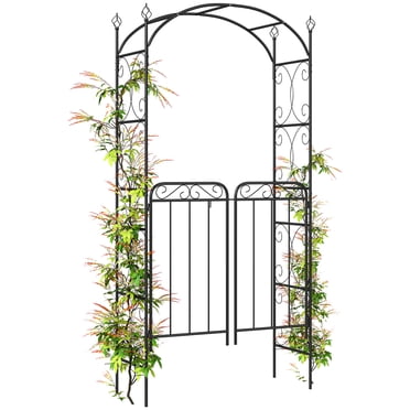 Outsunny Metal Garden Arbor Arch with Scrollwork Doors