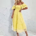 thumbnail image 1 of Gspmoly Robes d'Été pour Femmes, Robe à Épaules Dénudées à Manches Courtes Plissée à Taille Haute pour Femmes, Robes Formelles pour Femmes en Liquidation, 1 of 9