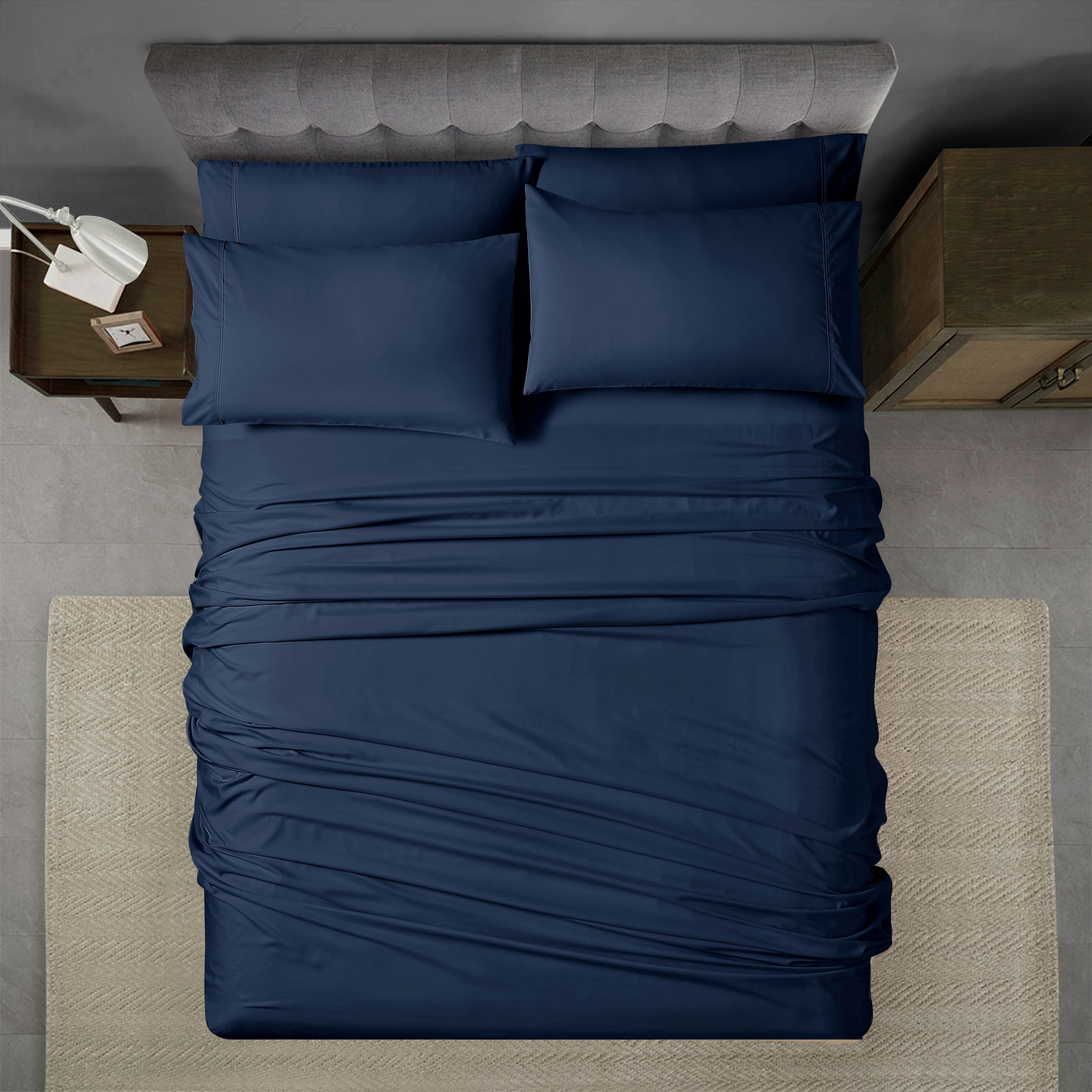 Ensemble de draps de luxe Swift Home 6 pièces avec taie d'oreiller additionnelle, Queen, Bleu marine
