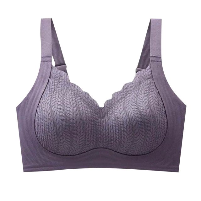 VEKDONE Woman's Embroidery Back Buckle Thin Style Ventilate Bra Without Steel Rim Purple XL