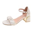 thumbnail image 1 of Womens Heeled Sandals Mid Block Chunky Heels Open Toe Adjustable Ankle Strap Wrinkle Strap Solid Color Non Slip Summer Party Dress Pumps Shoes Beige, 1 of 6