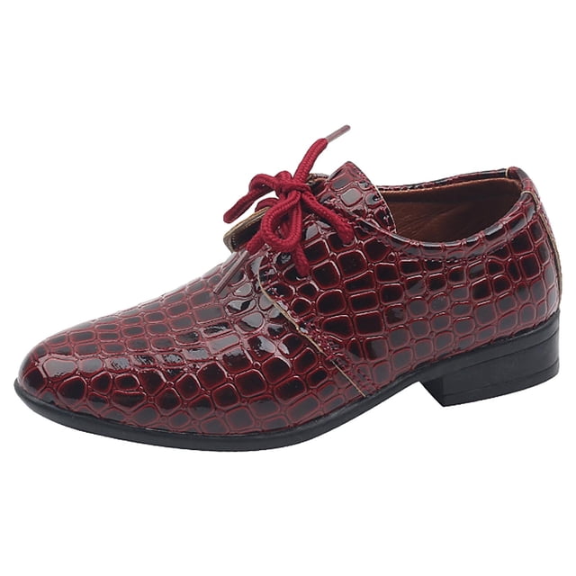 GPOECD Pattern Pointed Toe Low Heel Lace Up Boys Dress Shoes for Dance and Performance Comfortable Classic Style 01_Red,21