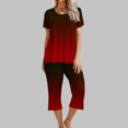thumbnail image 1 of Offre Hebdomadaire d'Été Iumwxz Pyjamas Décontractés et Fluides Ensembles Deux Pièces pour Femmes Dégradé Graphique Col Ras du Cou Manches Courtes Taille Élastique Pantalon Court Ensembles Deux Pièces pour Femmes Cadeaux de Vacances, 1 of 9