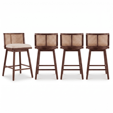 Noble House Talia Upholstered Counter Height Bar Chair Set of 4,Dark Walnut Frame with Beige Upholstery,Dark Walnut + Beige