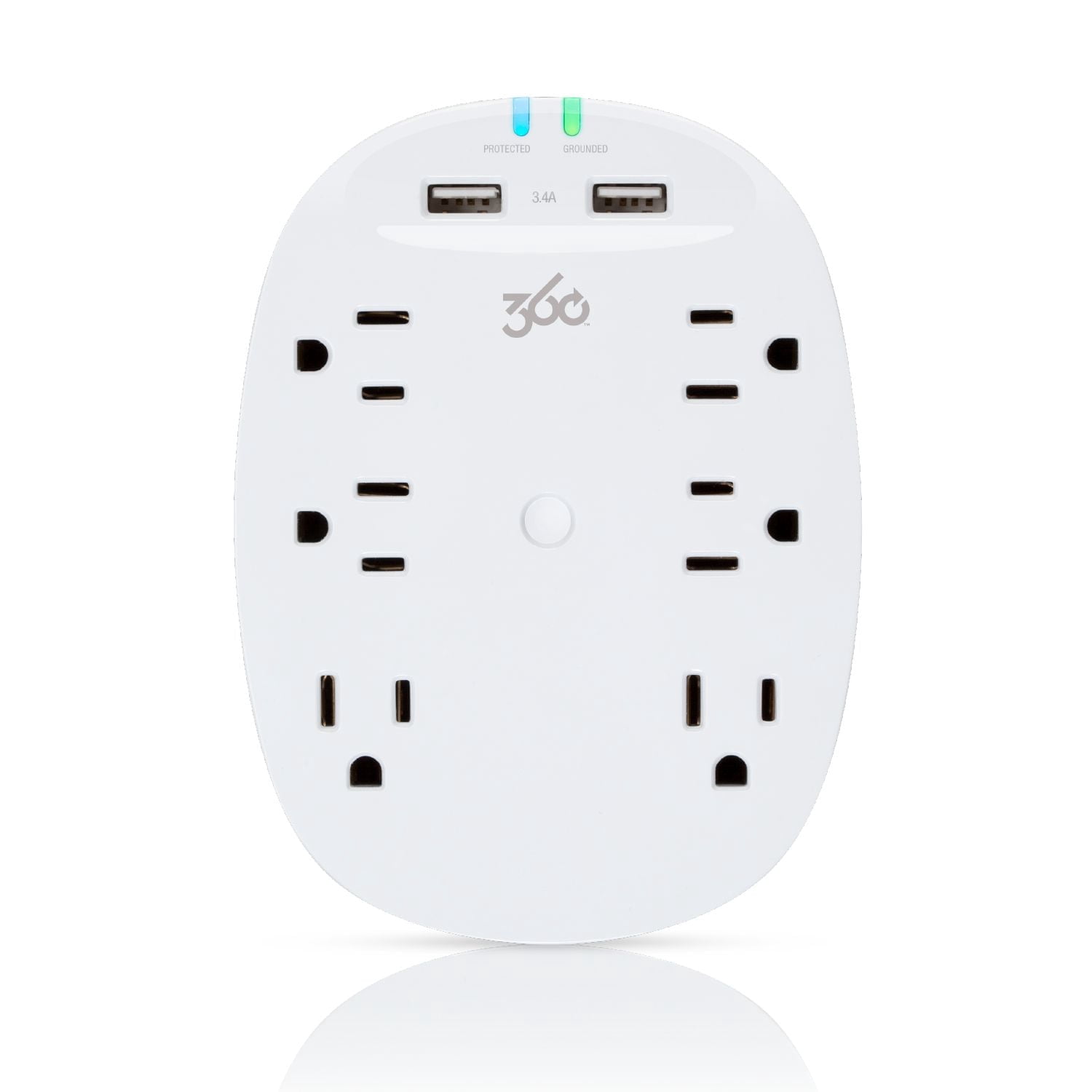 360 Electrical Studio2.4 6 Outlet Surge Protector with 2 x 2.4 Amp USB Ports - White