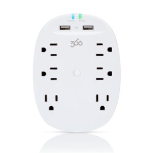 360 Electrical Studio2.4 6 Outlet Surge Protector with 2 x 2.4 Amp USB Ports - White