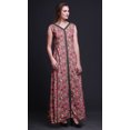 thumbnail image 3 of Bimba Feuilles Femmes Longue Florale Fête Col en V Robe Fendue devant Sans Manches Maxi Robe-Petit, 3 of 5