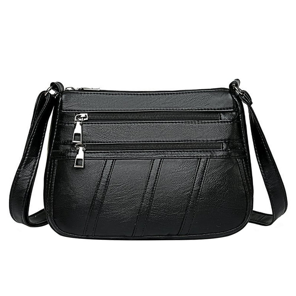 POINTERTECK Women PU Shoulder Bag Multi-pocket Mother Solid Crossbody Handbag (Black)