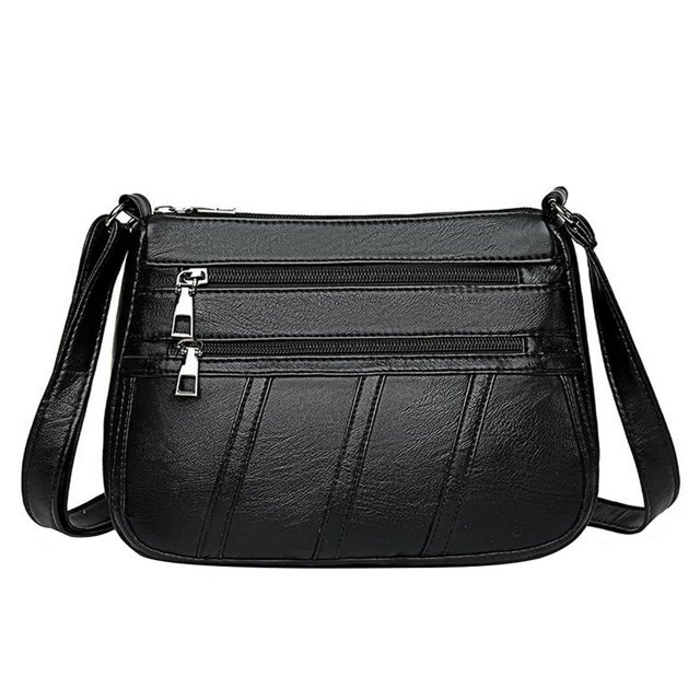 POINTERTECK Women PU Shoulder Bag Multi-pocket Mother Solid Crossbody Handbag (Black)