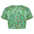 thumbnail image 4 of Haitryli T-Shirt Court à Manches Courtes pour Filles, Imprimé Coloré, Métallique Brillant, Col Rond, Costume pour Danse et Spectacle, Vert 140, 4 of 7