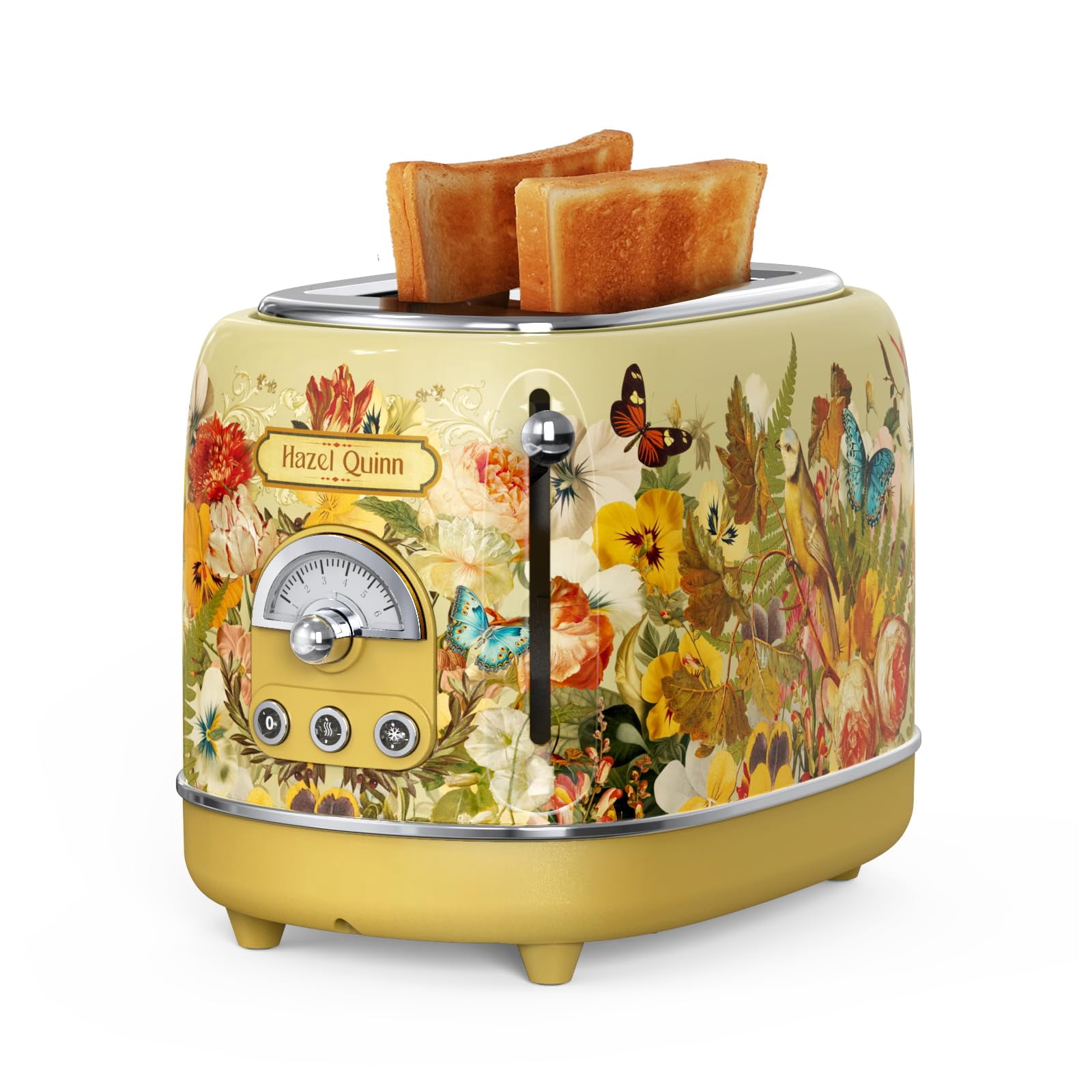 Hazel Quinn X Eduardo Recife Collaboration 2-Slice Retro Toaster, 6 Browning Levels, 3 Functions-Defrost/Reheat/Cancel, Removable Crumb Tray for Easy