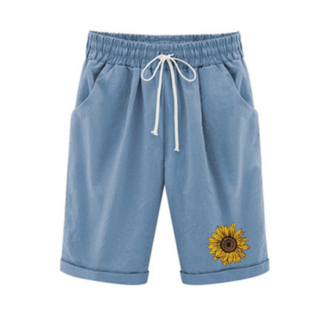 VEKDONE Cheap Clothes for Women Plus Size Shorts for Women Comfort Linen Cotton Trousers Printed Plus Size Drawstring Wide Leg Short Pant With Pockets