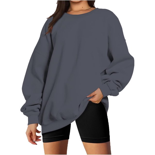 ORUYROP Chandails en Molleton Surdimensionnés pour Femmes Manches Longues Col Rond Chandail Décontracté Ample Couleur Unie Polaire Tops Pulls