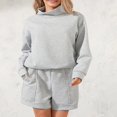 thumbnail image 4 of Women‘s 2 Piece Tracksuits featuring Loose Turtleneck Sweatshirt and Shorts, 4 of 9