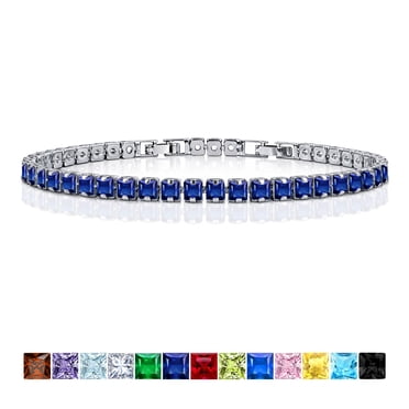 JeenMata Huge 11 Carat Princess Cut June - Alexandrite - Birthstone Tennis Bracelet for Women Eternity Design - White Gold Plating, Birthday, Anniversary, Valentine's Day Gift